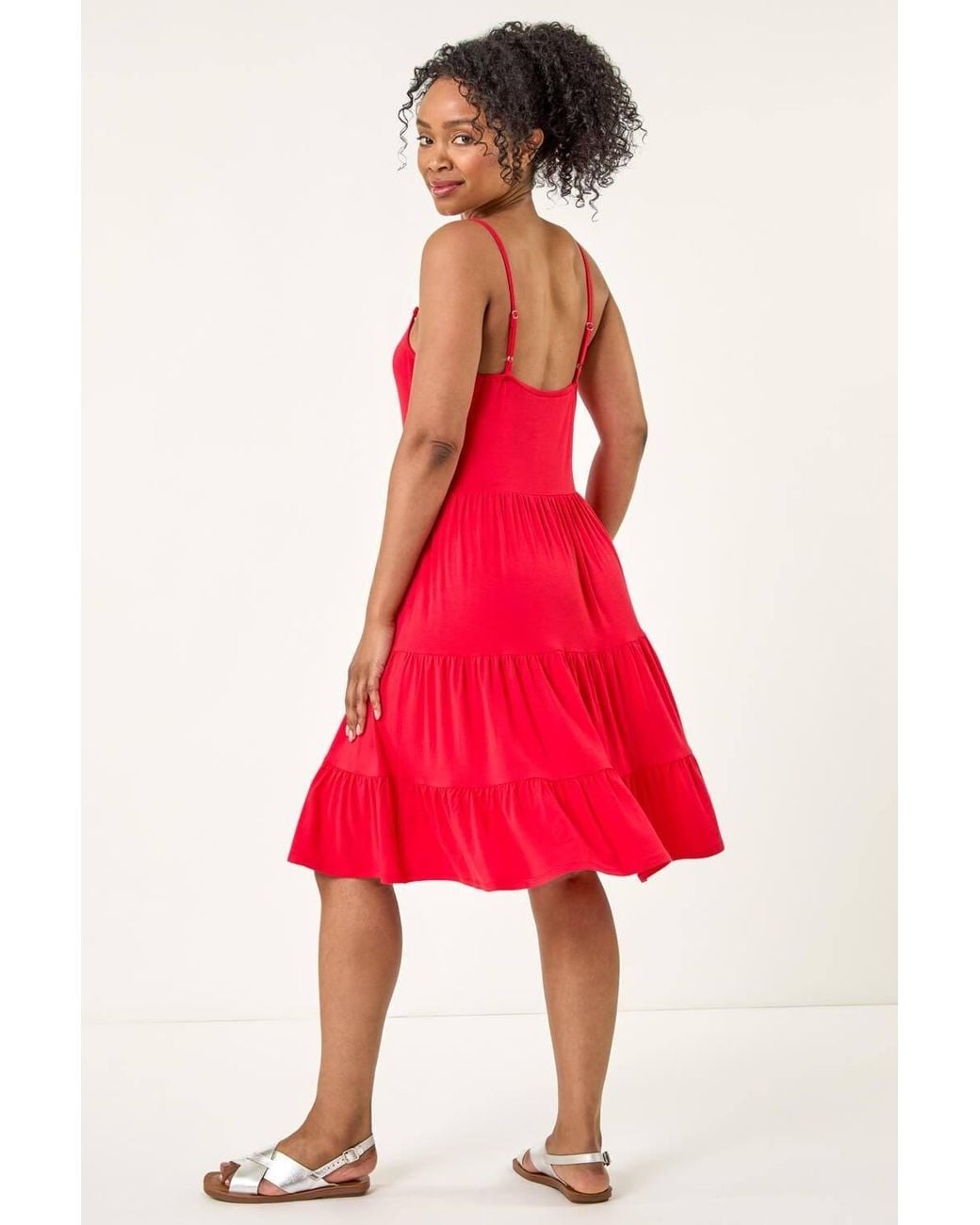 Roman Petite Beaded Strappy Tiered Dress