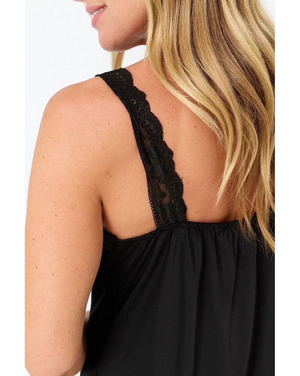 Izabel London Black Lace Trim Satin Texture Vest Top