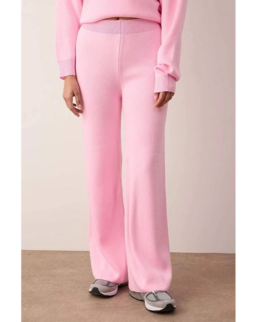 WOVCOR Pink Boat Neck Knit Sweater & Wide Leg Trousers Co-Ord Set