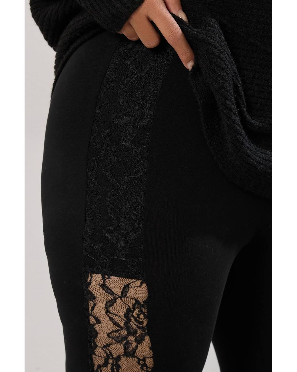 Yours Black Lace Side Stripe Leggings