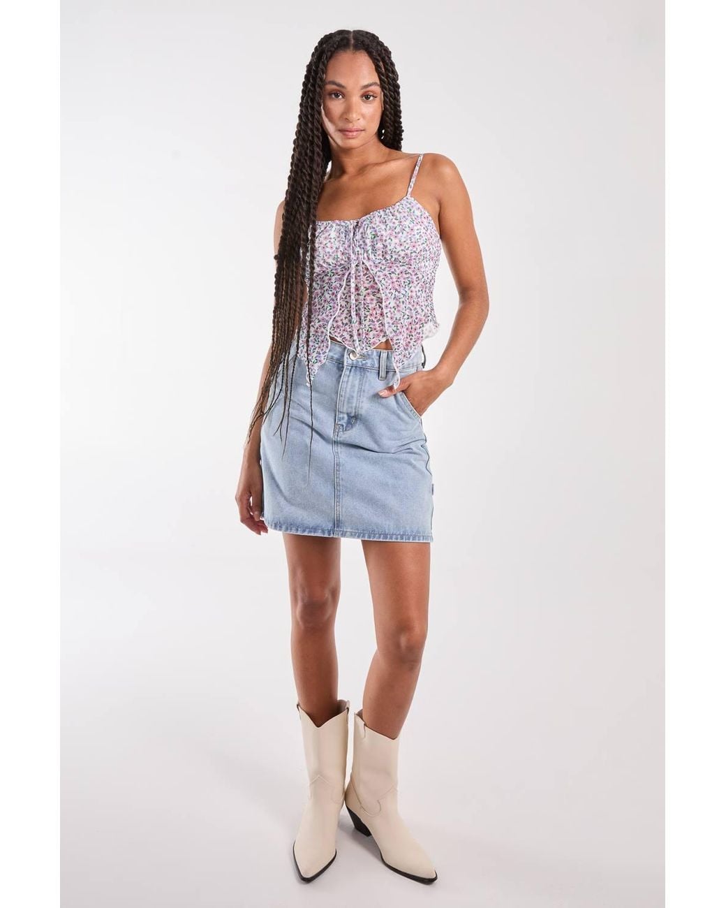 Pink Vanilla White Ditsy Print Butterfly Cami Top