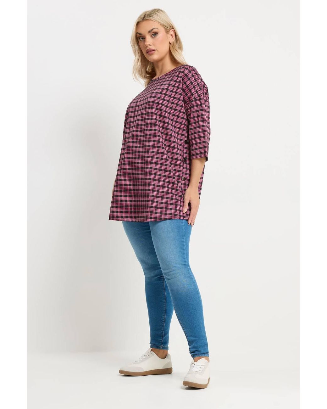 Yours Red Check Side Button Top