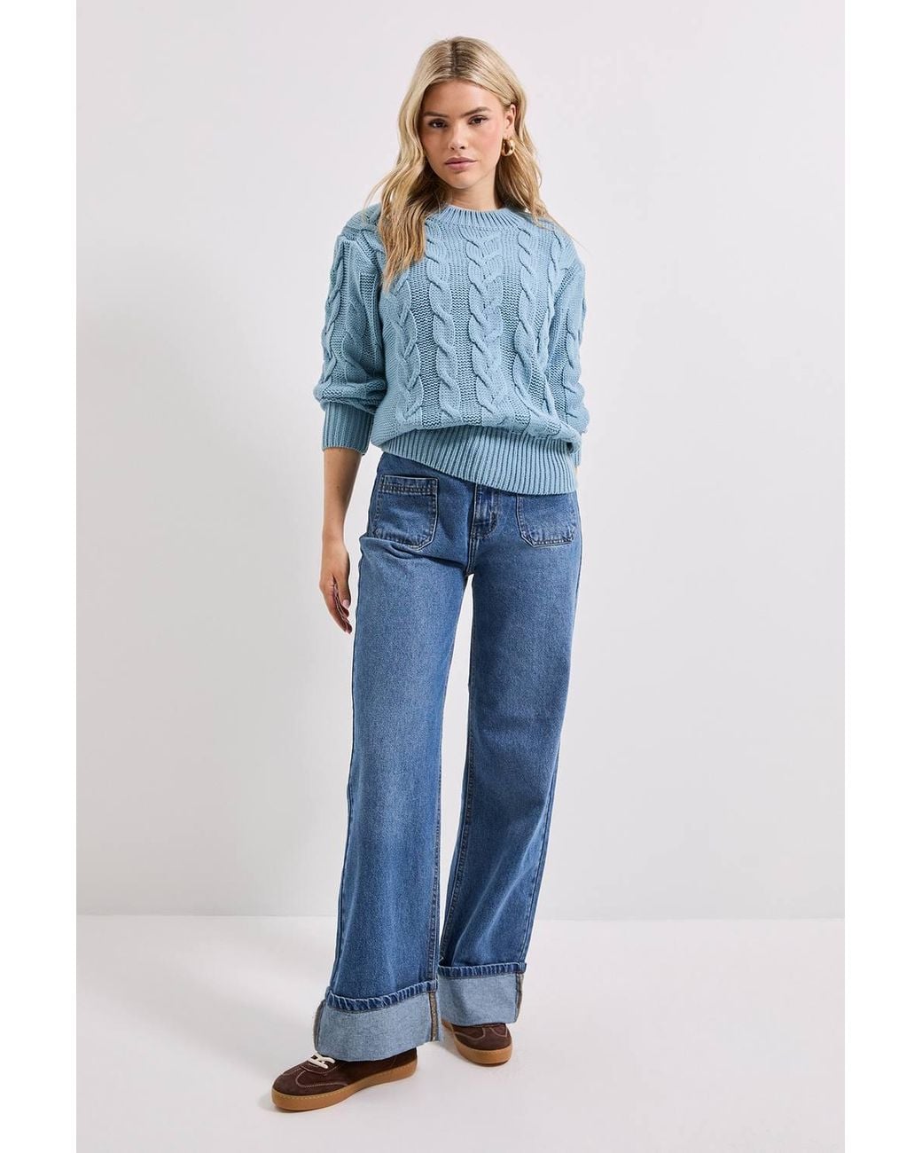 Dorothy Perkins Blue Cable Knit Crew Neck Sweater