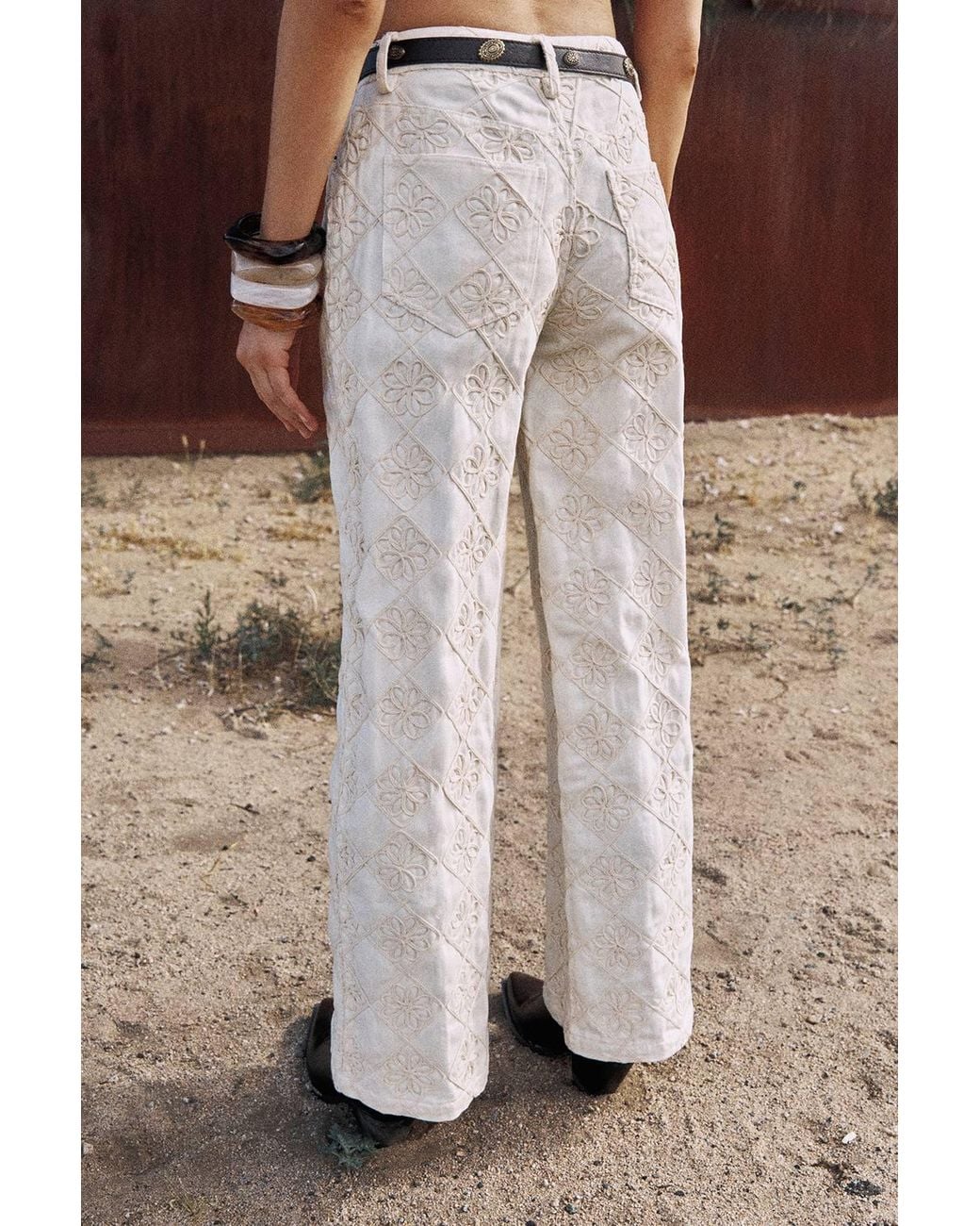 Nasty Gal Gray Embroidered Flower Straight Leg Denim Jeans