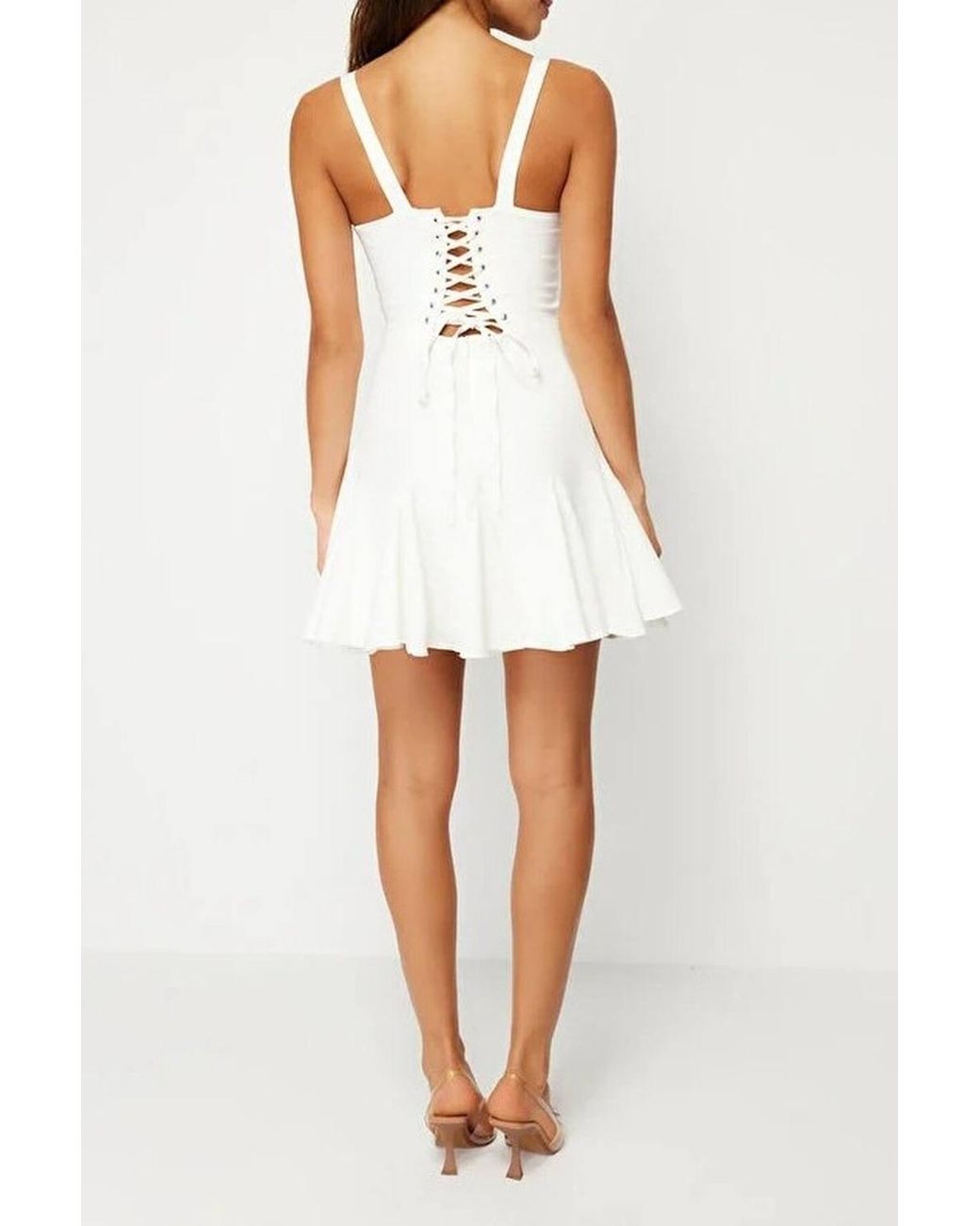 WOVCOR White Square Neck Fit Mini Dress