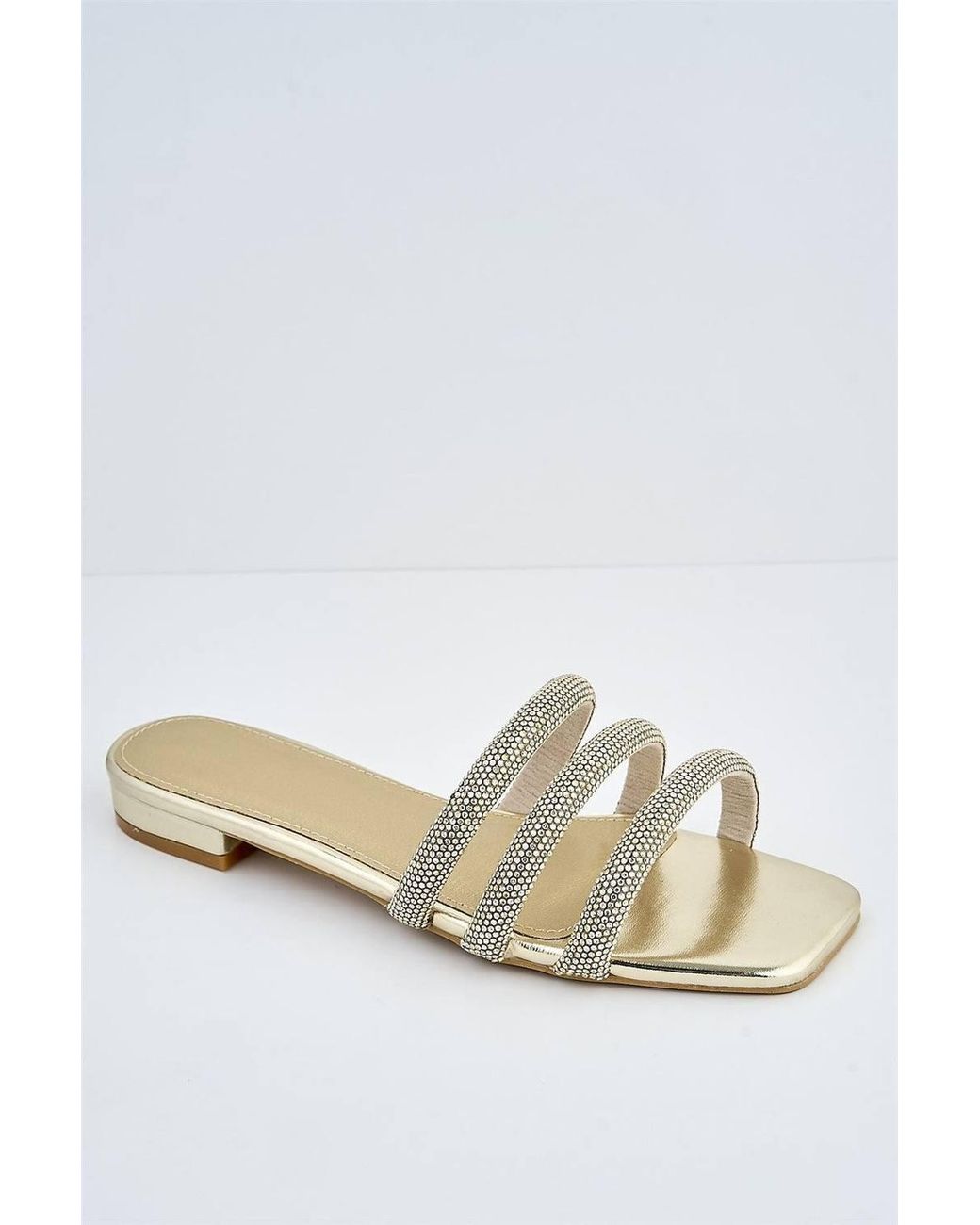 Miss Diva Metallic Lydia Diamante Band Sliders