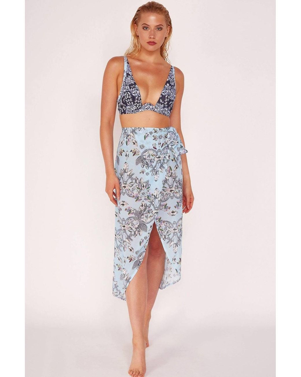 Wolf & Whistle Blue Jewel Print Sheer Beach Sarong