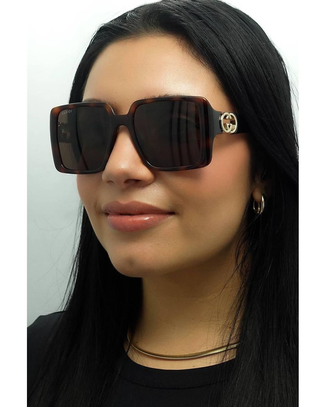 Gucci Brown Square Dark Havana W/ Dark Gg1692S