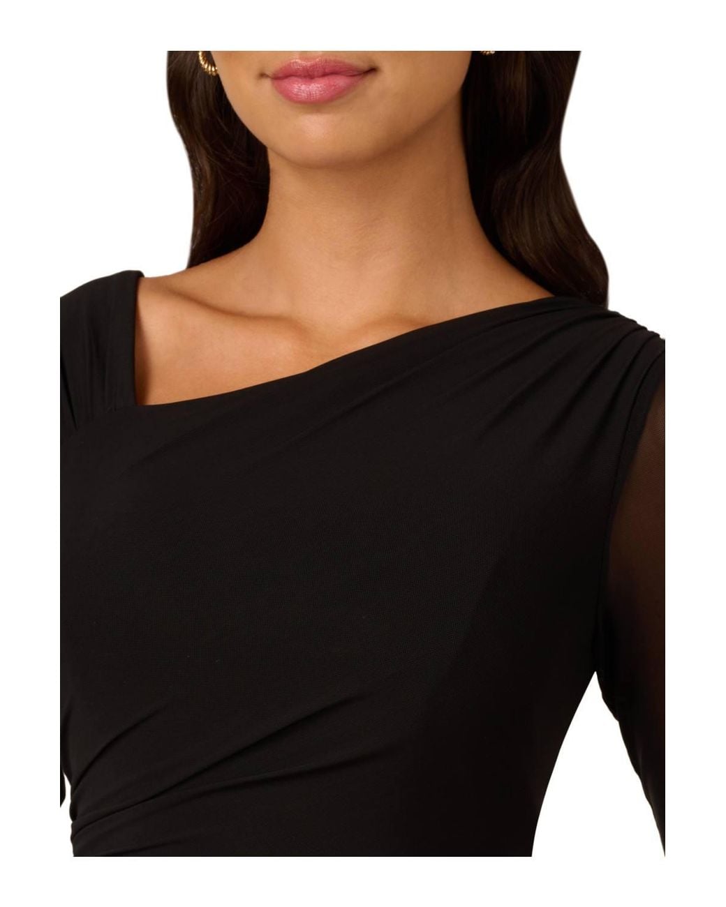 Adrianna Papell Black Knit Crepe Combo Mesh Gown Dress