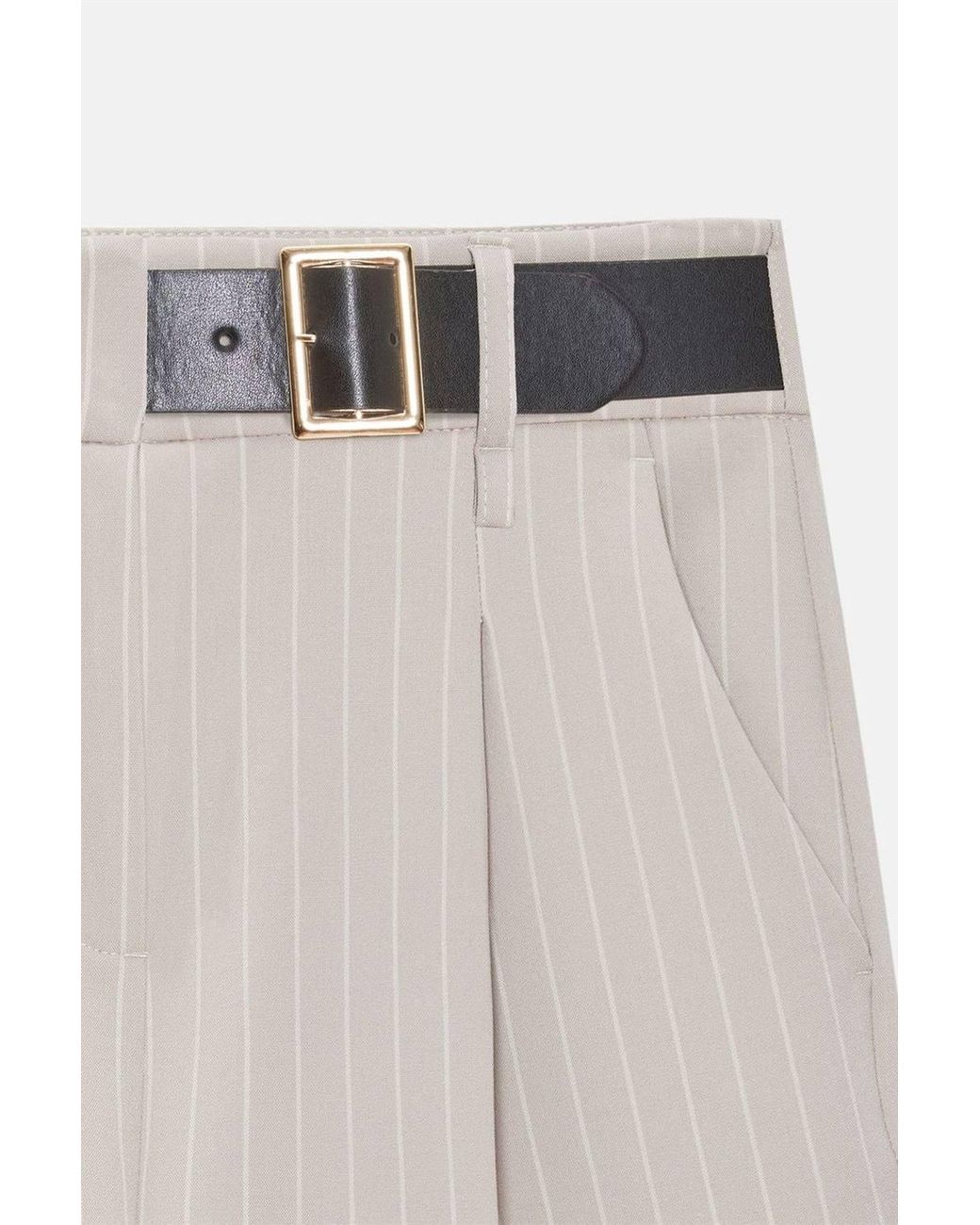 Dilvin Brown High-Waist Striped Tailored Shorts With Belt