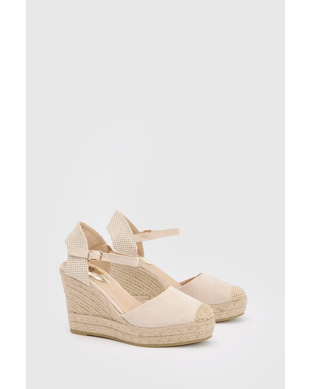 Dorothy Perkins Natural Elaina Textile Closed Toe Strap Wedges