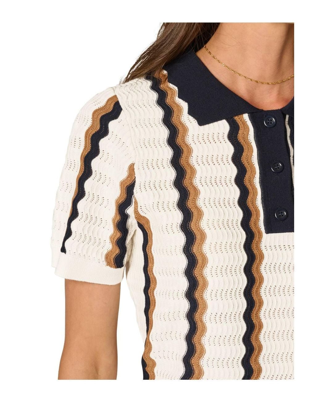 Adrianna Papell Blue Wavy Pointelle Sweater