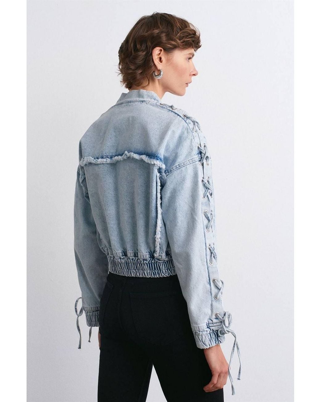 Dilvin Gray Cropped Denim Jacket W/ Shirt Collar
