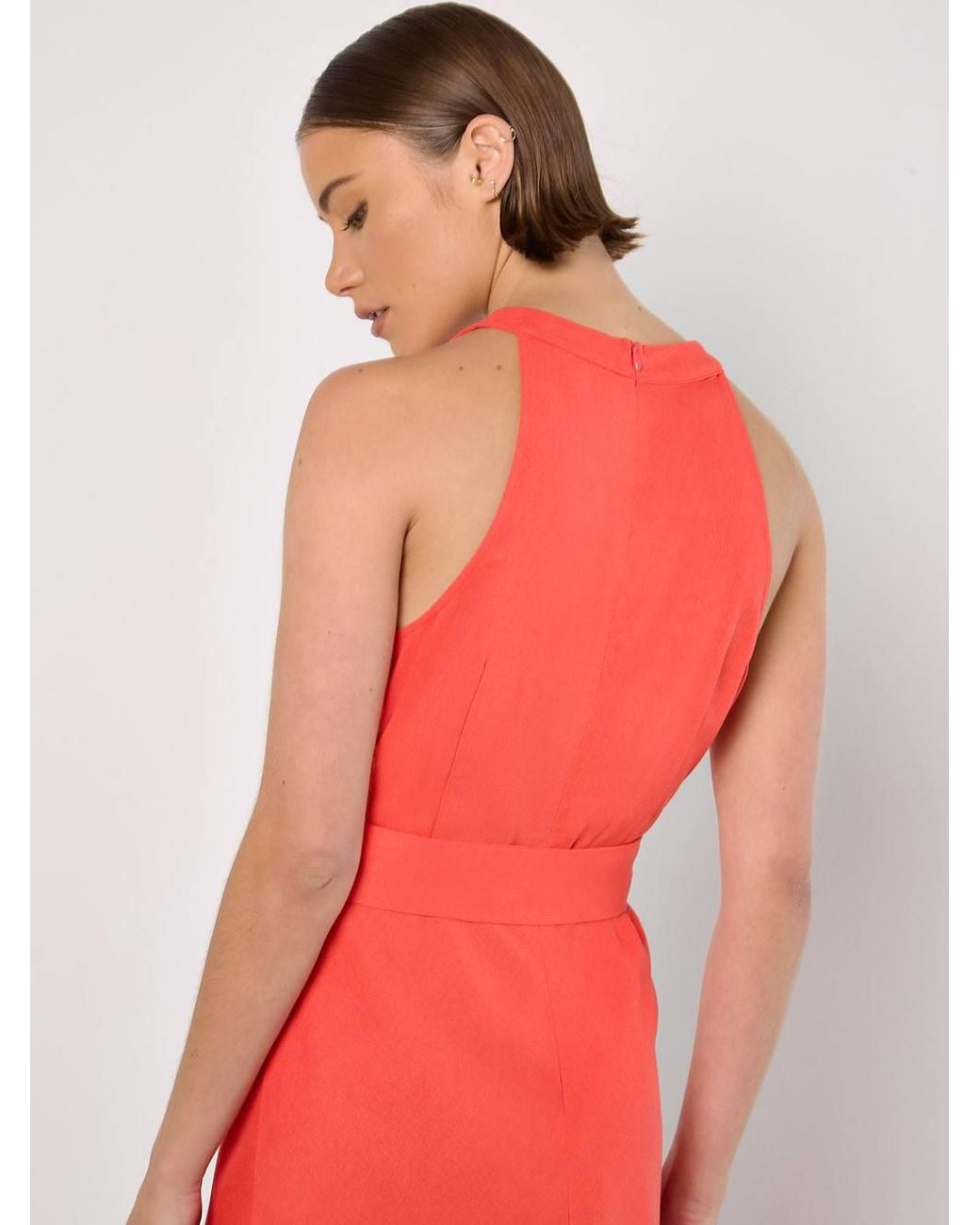 Apricot Red Linen Blend Wrap Midaxi Dress