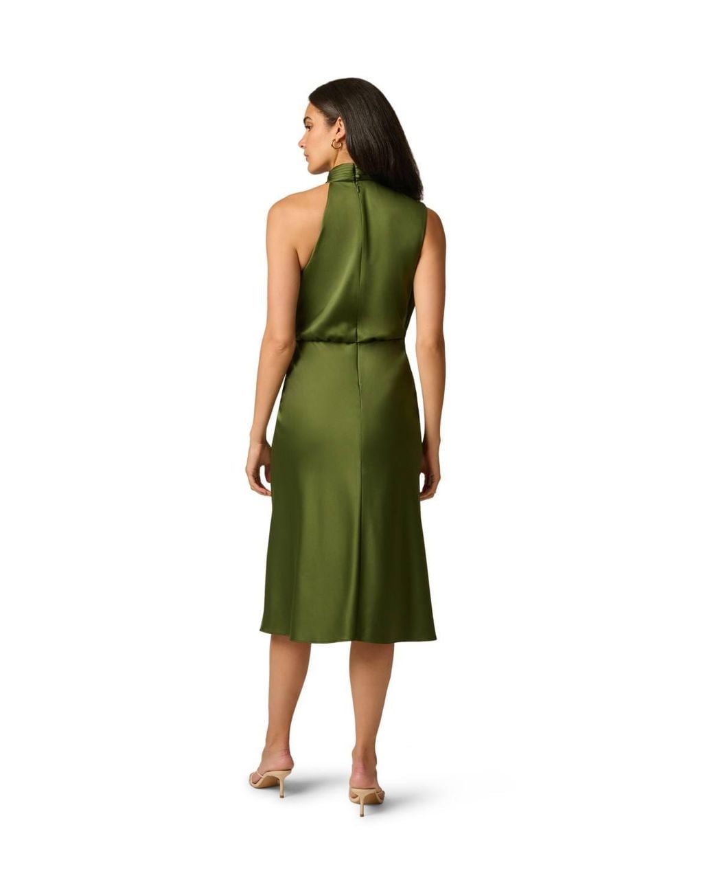 Adrianna Papell Green Satin Crepe Drape Dress