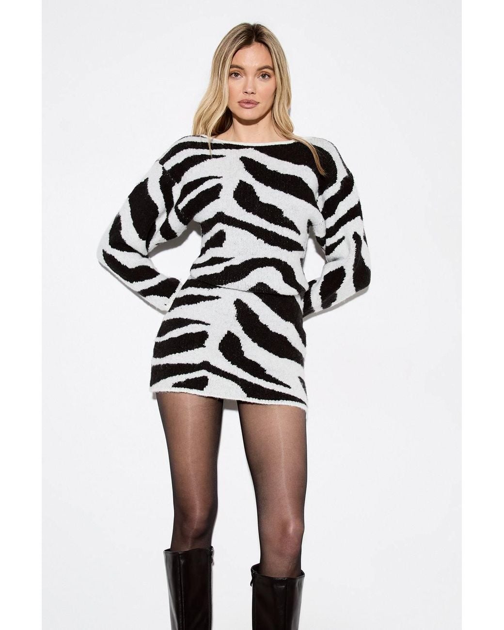 MissPap Black Slash Neck Knitted Mini Dress