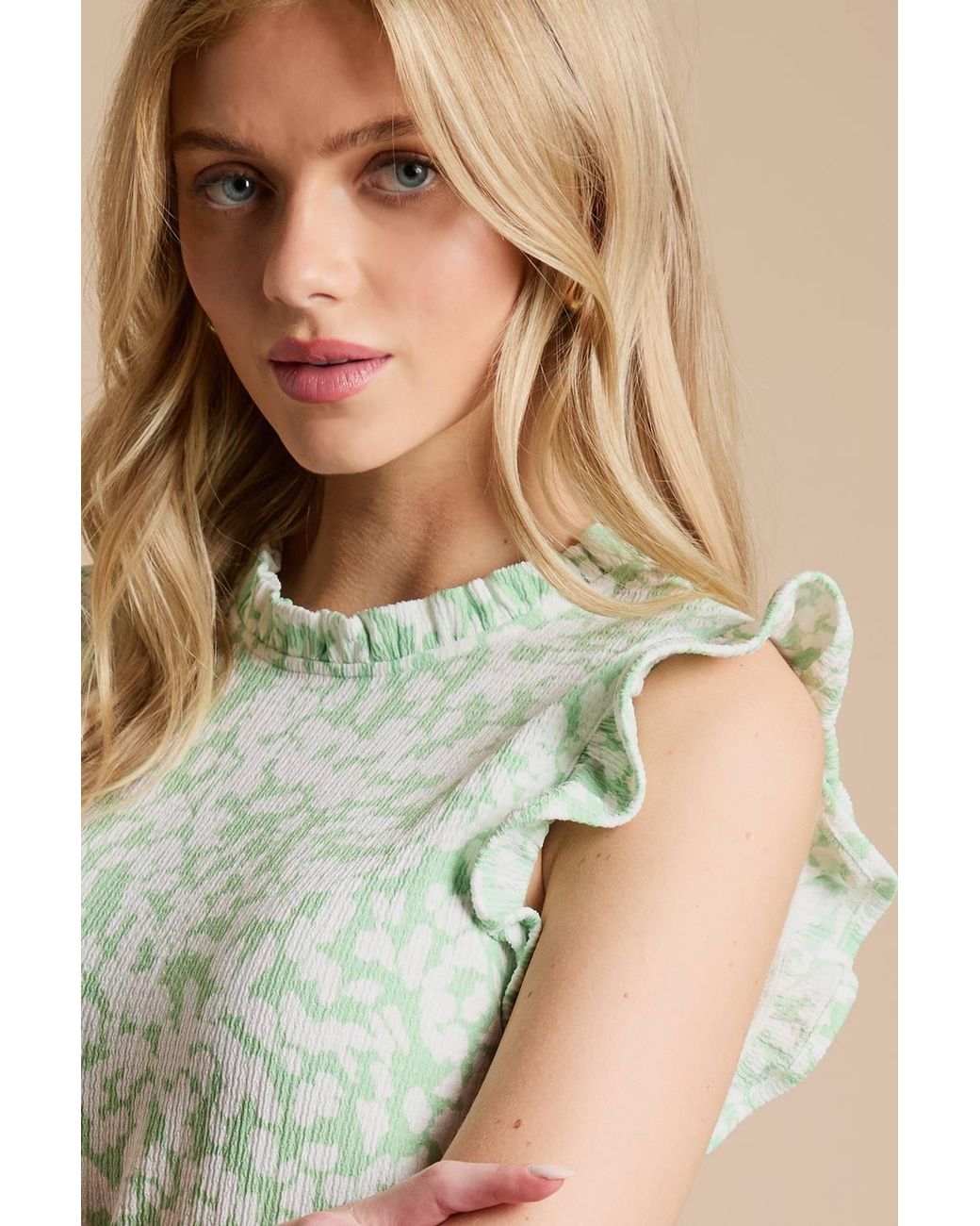 Dorothy Perkins Natural Frill Yoke Printed Jersey Shell Top
