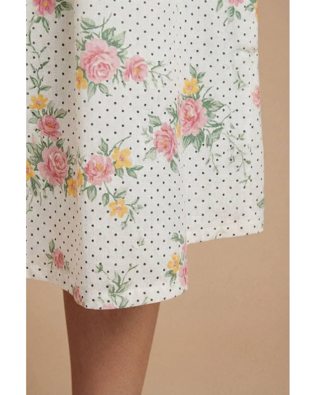 Dorothy Perkins Natural Pleat Button Detail Puff Sleeve Midi Dress