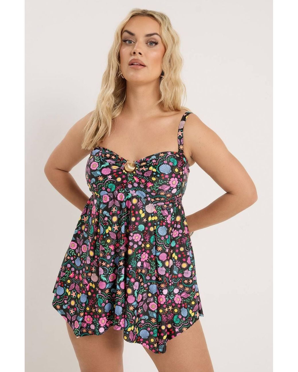Yours Black Shell Print Tankini Top