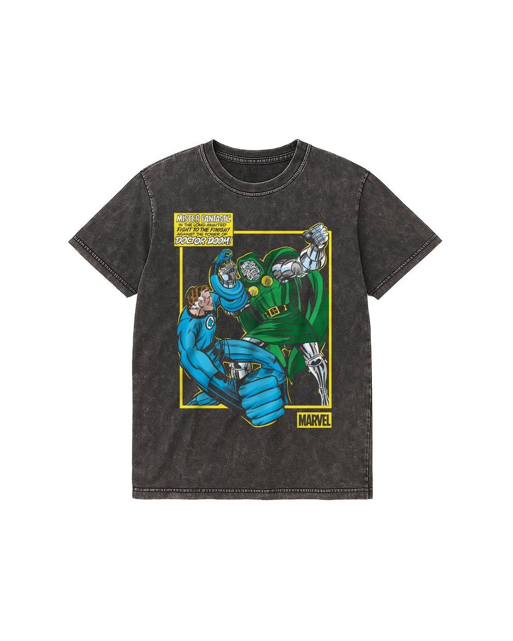 Marvel Green Retro Doctor Doom Versus Mr Fantastic T-Shirt, Vintage Wash Bla