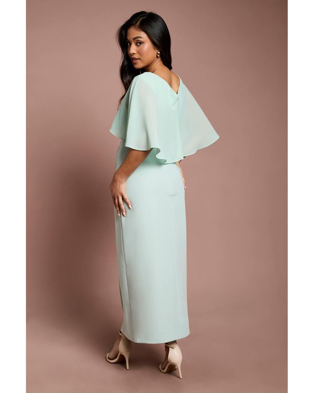Coast Green Petite Chiffon Cape Midi Dress