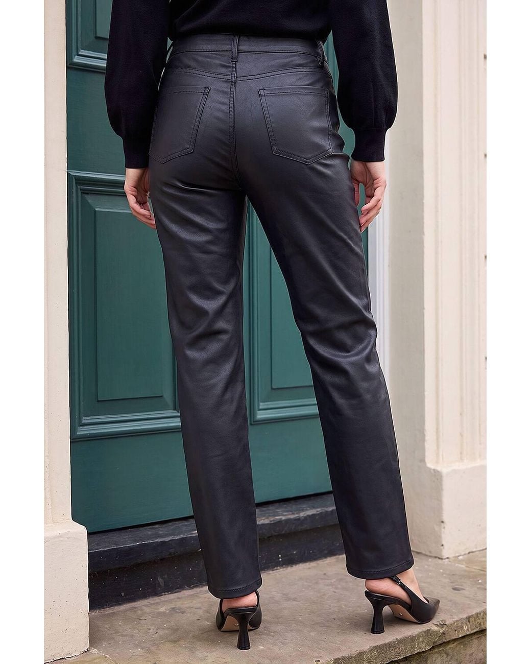 Roman Blue Faux Leather Straight Leg Stretch Jean
