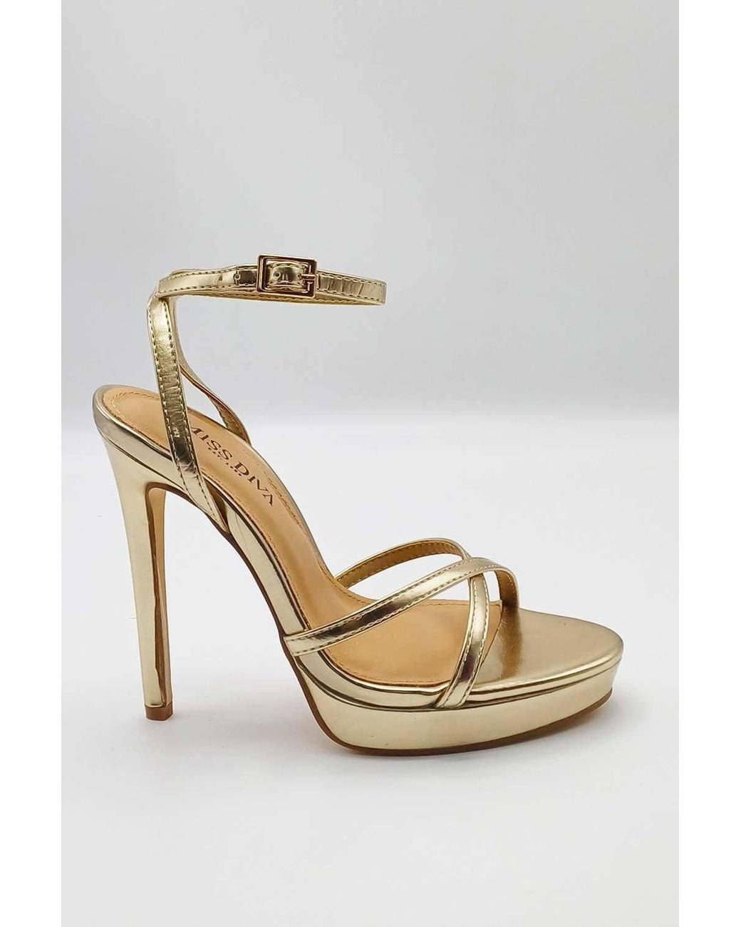 Miss Diva Metallic Kalilah Crossover Strap Platform Heeled Sandals
