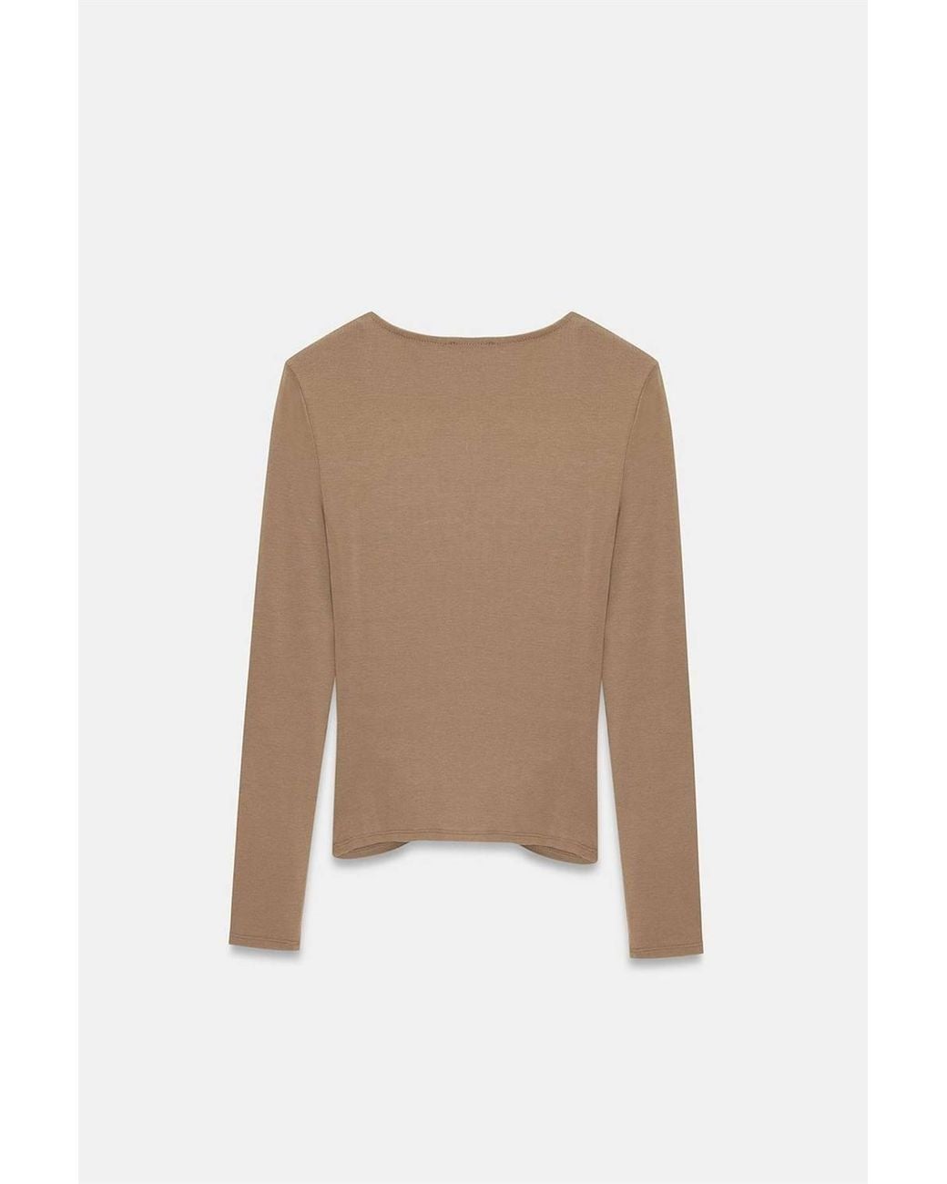 Dilvin Brown Slim Fit V-Neck Jersey Blouse