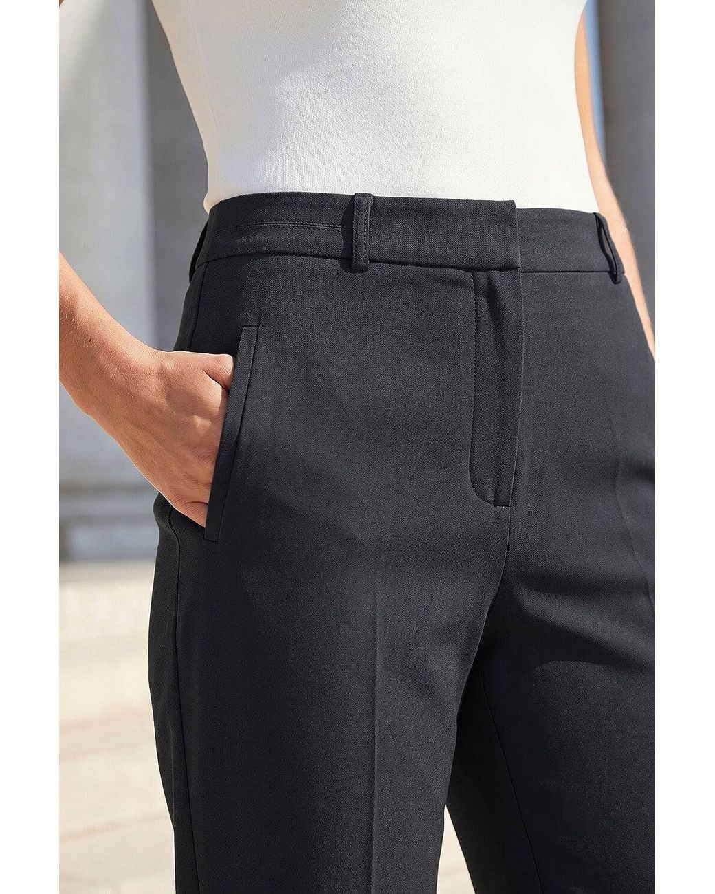 Roman Black Long Straight Leg Stretch Trouser