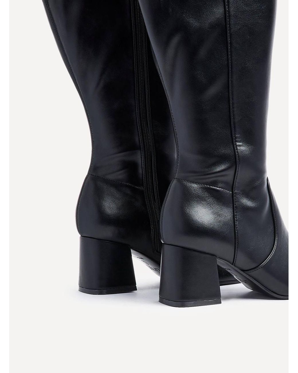 Linzi Black Fable Wide Fit Faux Leather Knee High Block Heeled Boot