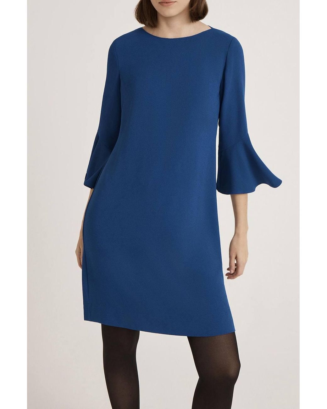 Finery London Blue Izzy Rich Crepe Long Sleeve Short Dress