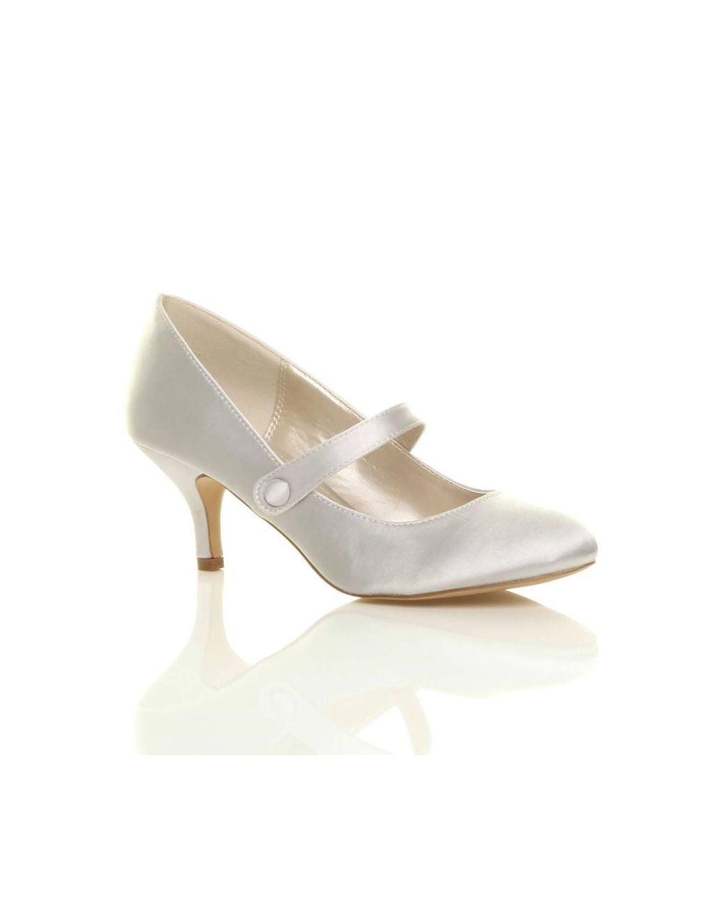 AJVANI White Mid Heel Mary Jane Court Shoes