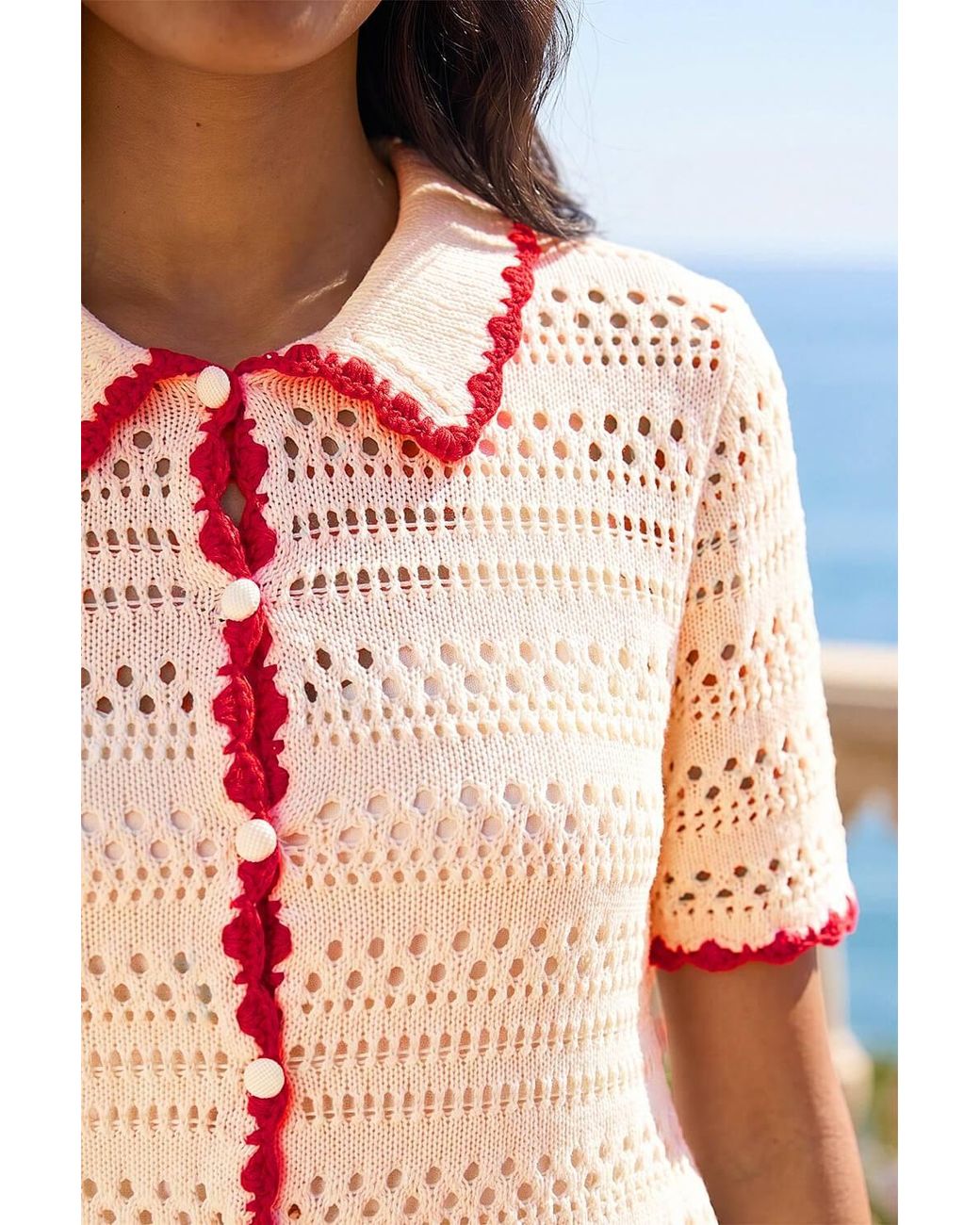 Roman White Collar Button Knit Top