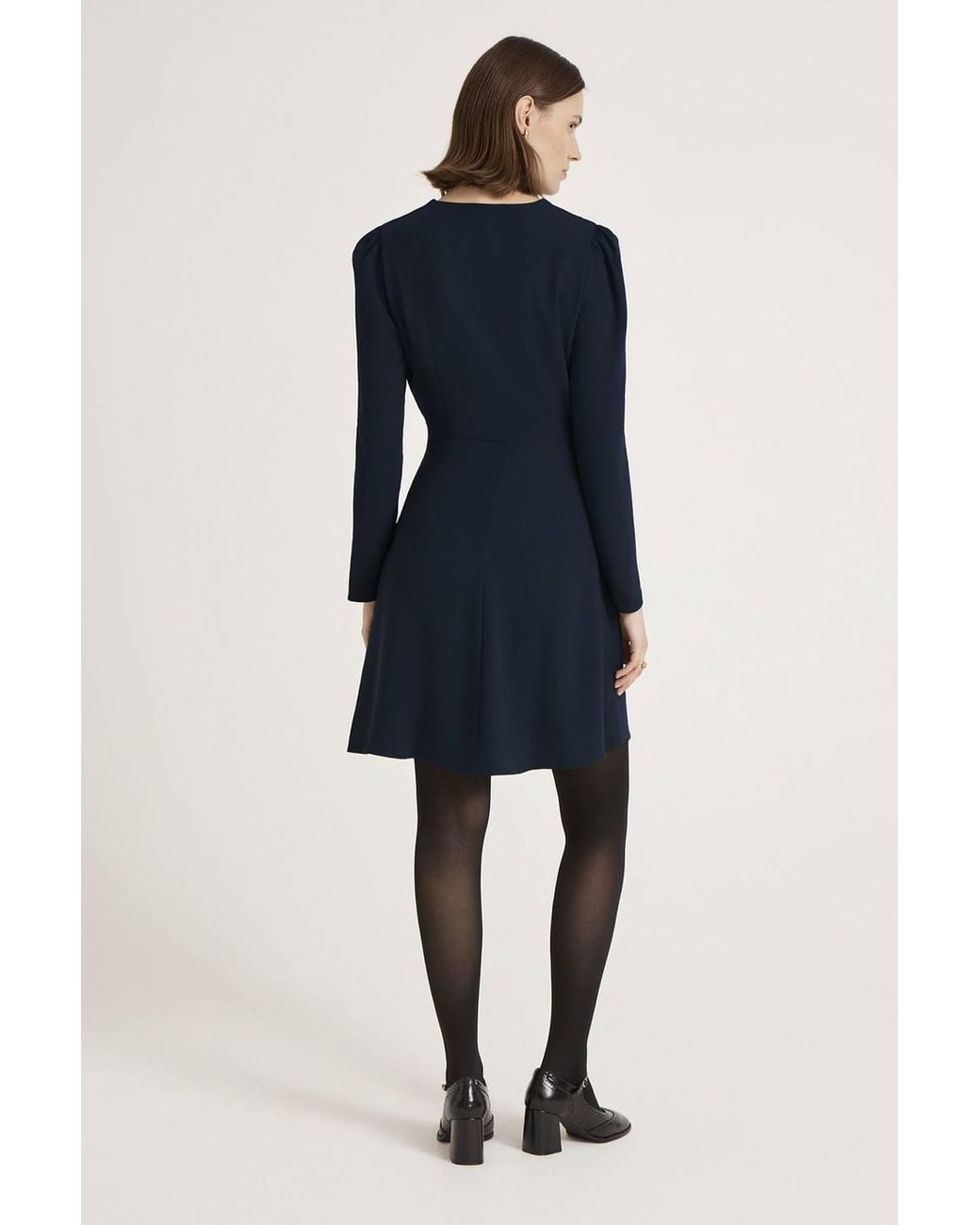 Finery London Blue Evie Long Sleeve Crepe Short Dress