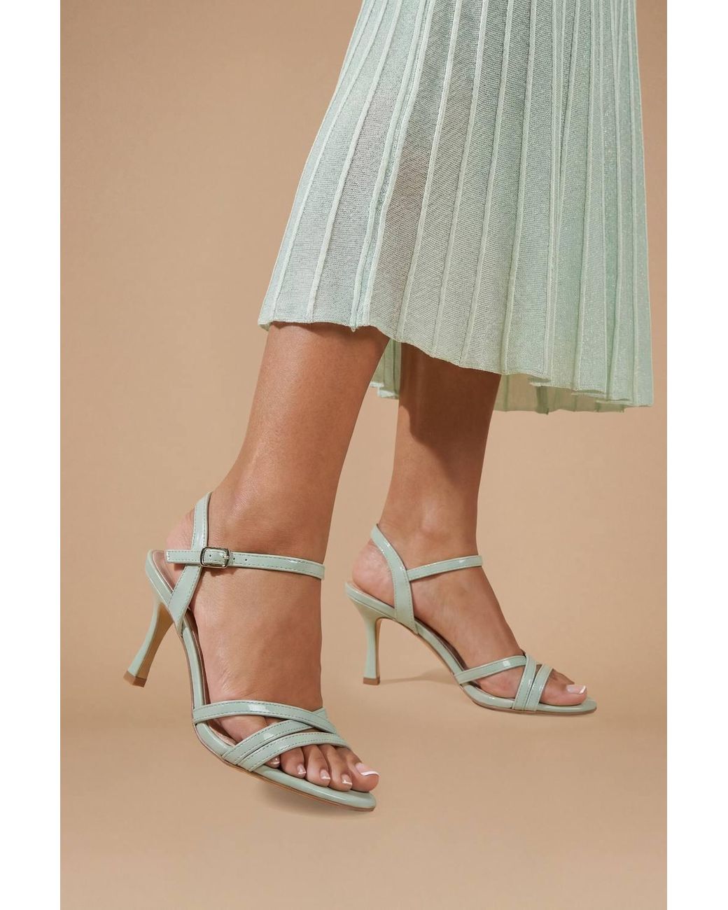 Dorothy Perkins Green Peppa Faux Leather Strappy 2 Part Heeled Sandals