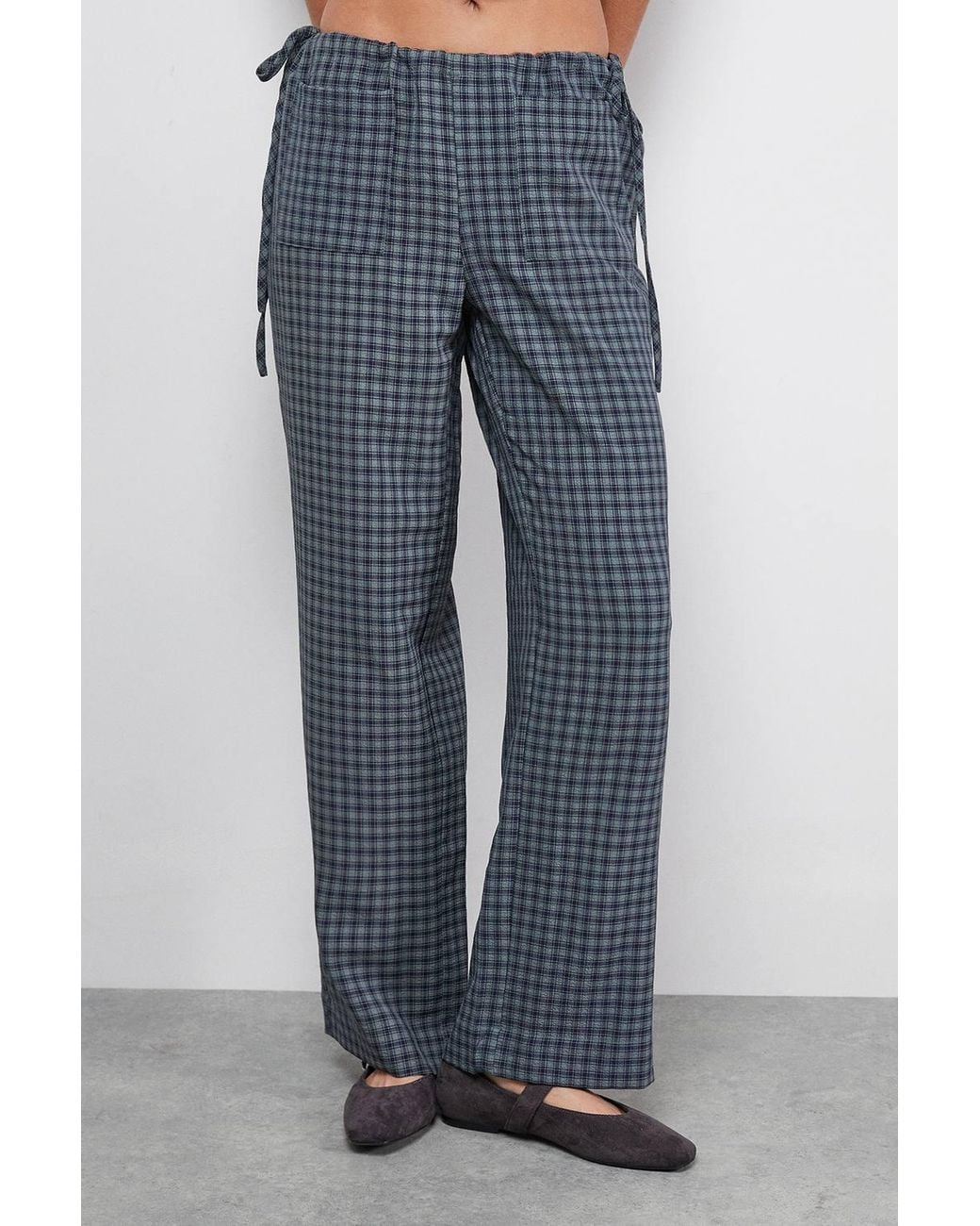 Warehouse Blue Flannel Mid Rise Tie Side Pocket Trouser