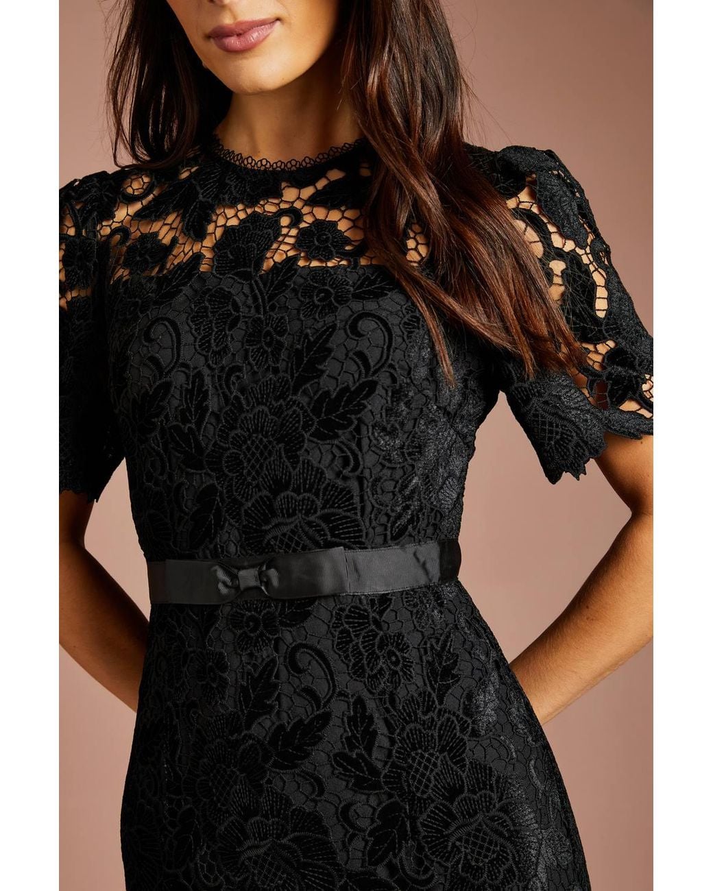Coast Blue Velvet Lace Midi Dress With Bow Belt