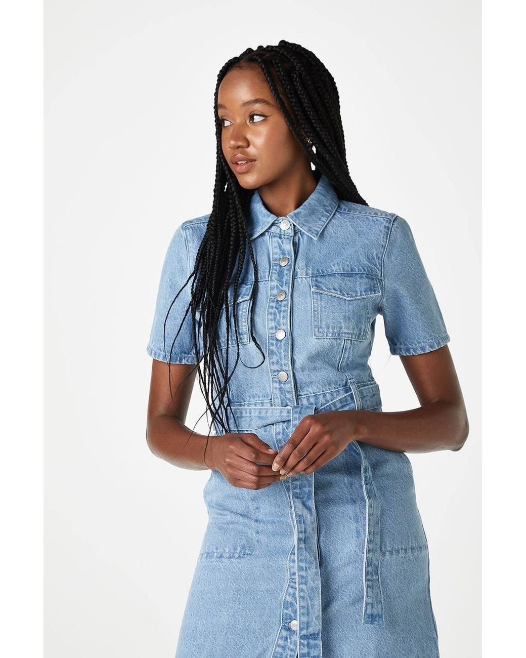Urban Bliss Blue Denim Shirt Midi Dress