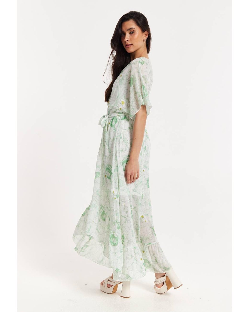 Liquorish White Floral Embroidered Wrap Front Maxi Dress