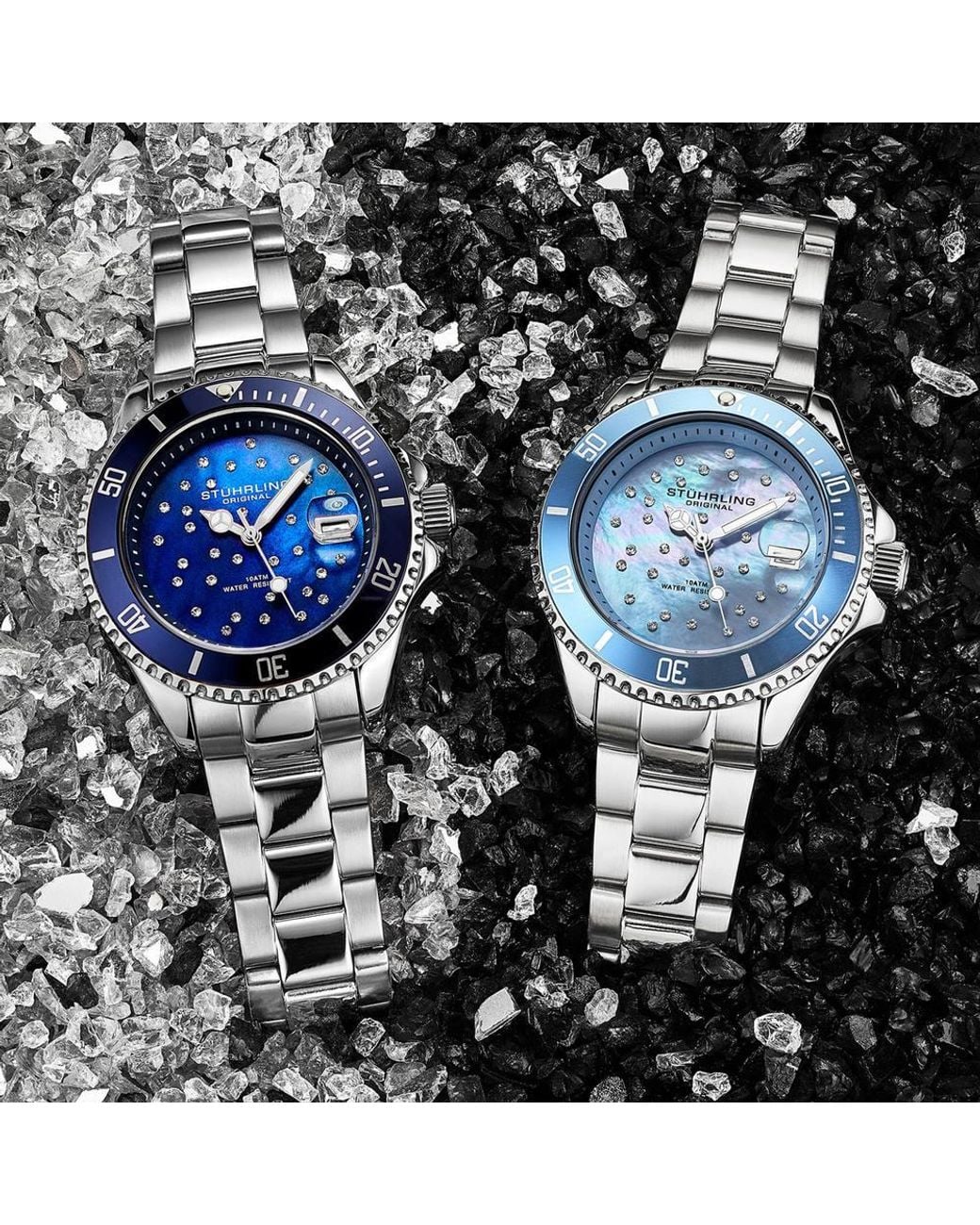 Stuhrling Blue Starsea Ladies' Quartz Fashion Diver Watch W/ Stainless Steel Link Bracelet