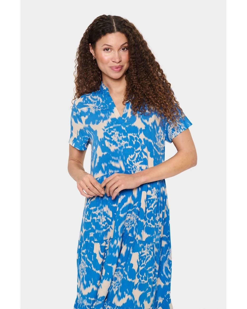 Saint Tropez Blue Edasz Short Sleeve Maxi Dress
