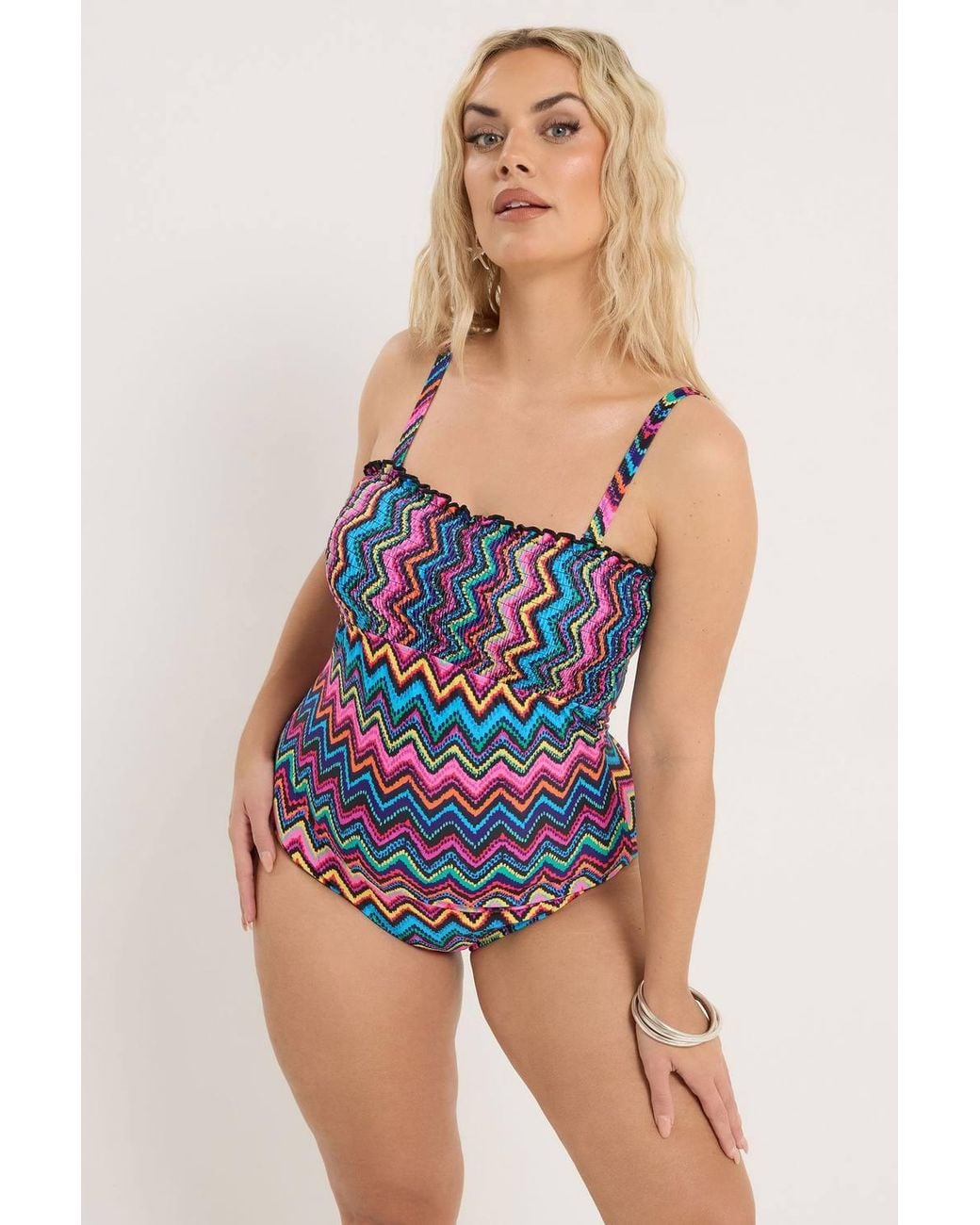 Yours Blue Chevron Shirred Bandeau Swimsuit