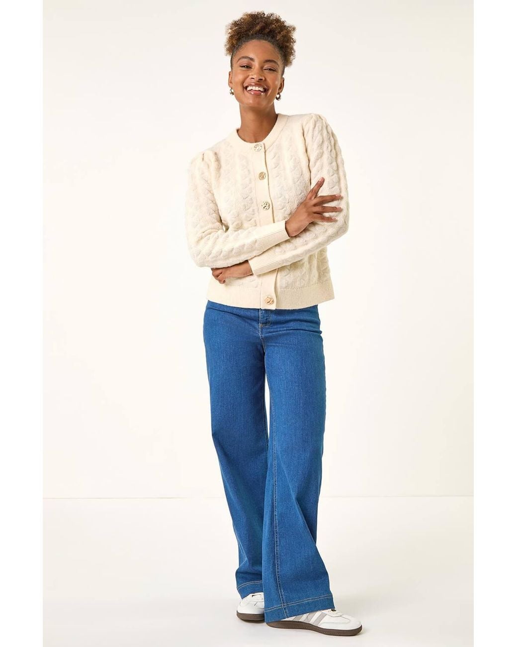 Roman Blue Textured Buttoned Knit Cardigan