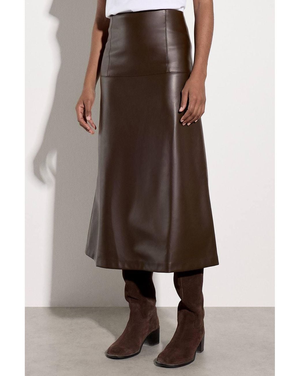 Apricot Brown Faux Leather Midaxi Skirt