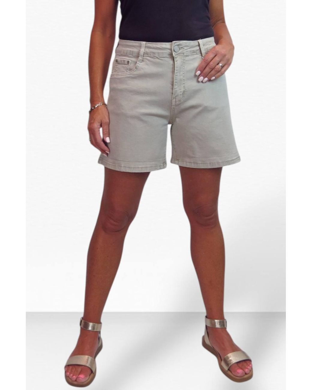 Paulo Due Gray Stretch Denim Coloured Shorts W/ Turn Up Cuff