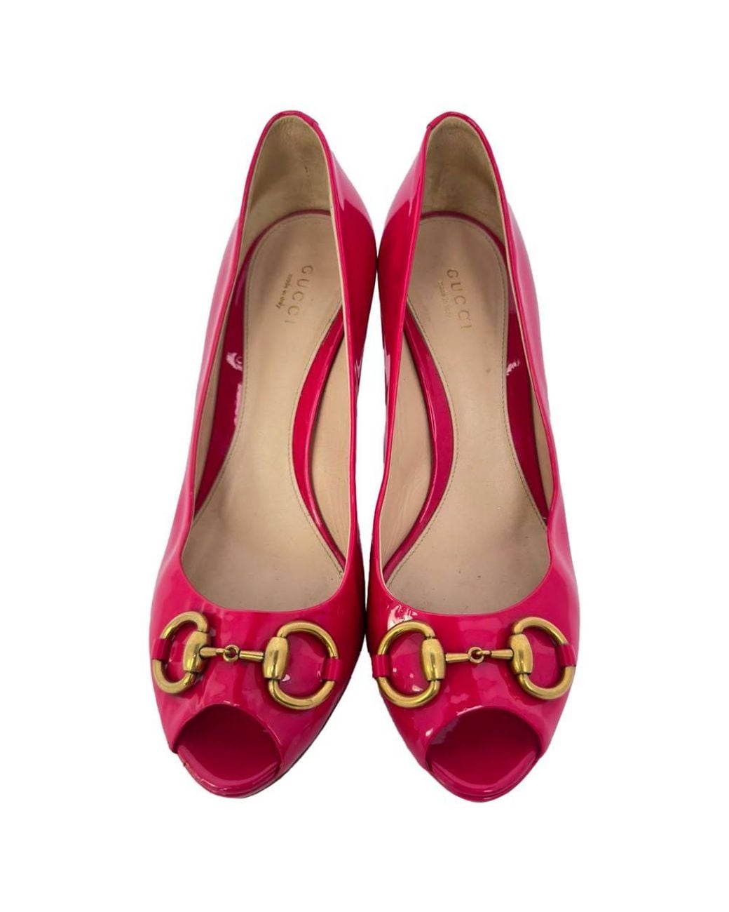 Gucci Red Preloved New Hollywood Horsebit Peep Toe Pumps