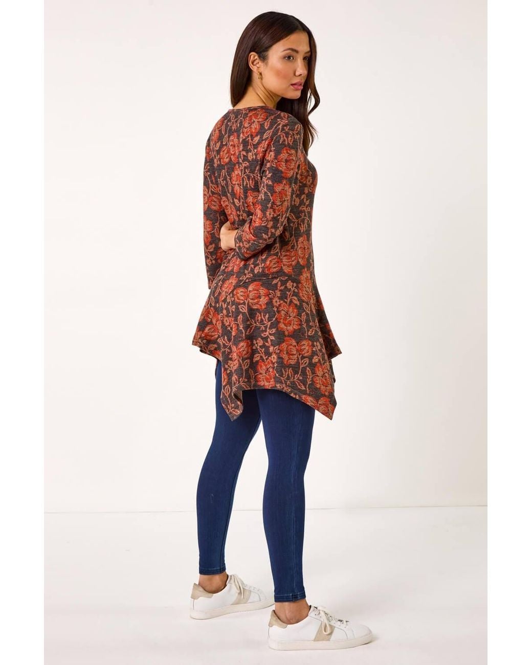 Roman Red Floral Print Hanky Hem Tunic Top