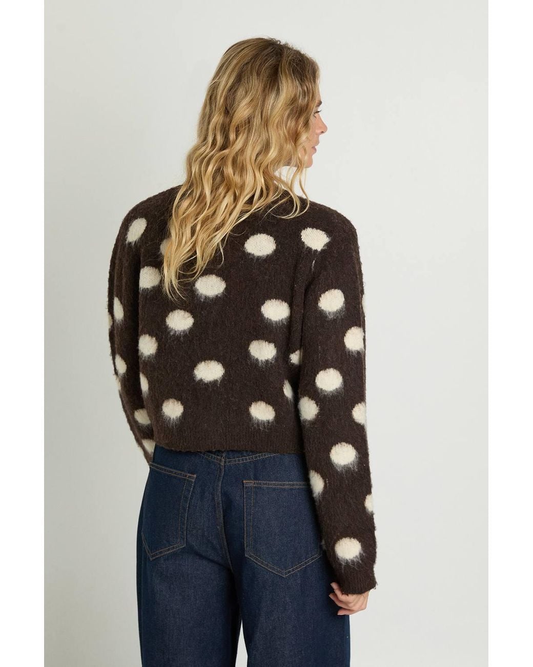 Nasty Gal Brown Polka Dot Brushed Cardigan & Scarf Co-Ord