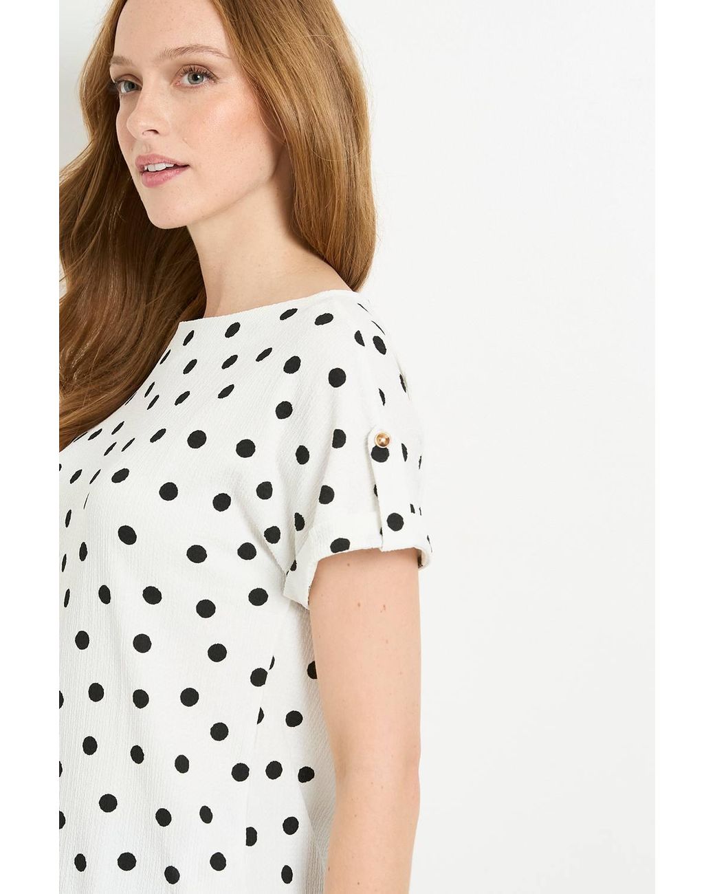 Wallis White Spot Jersey Roll Sleeve Button T-Shirt