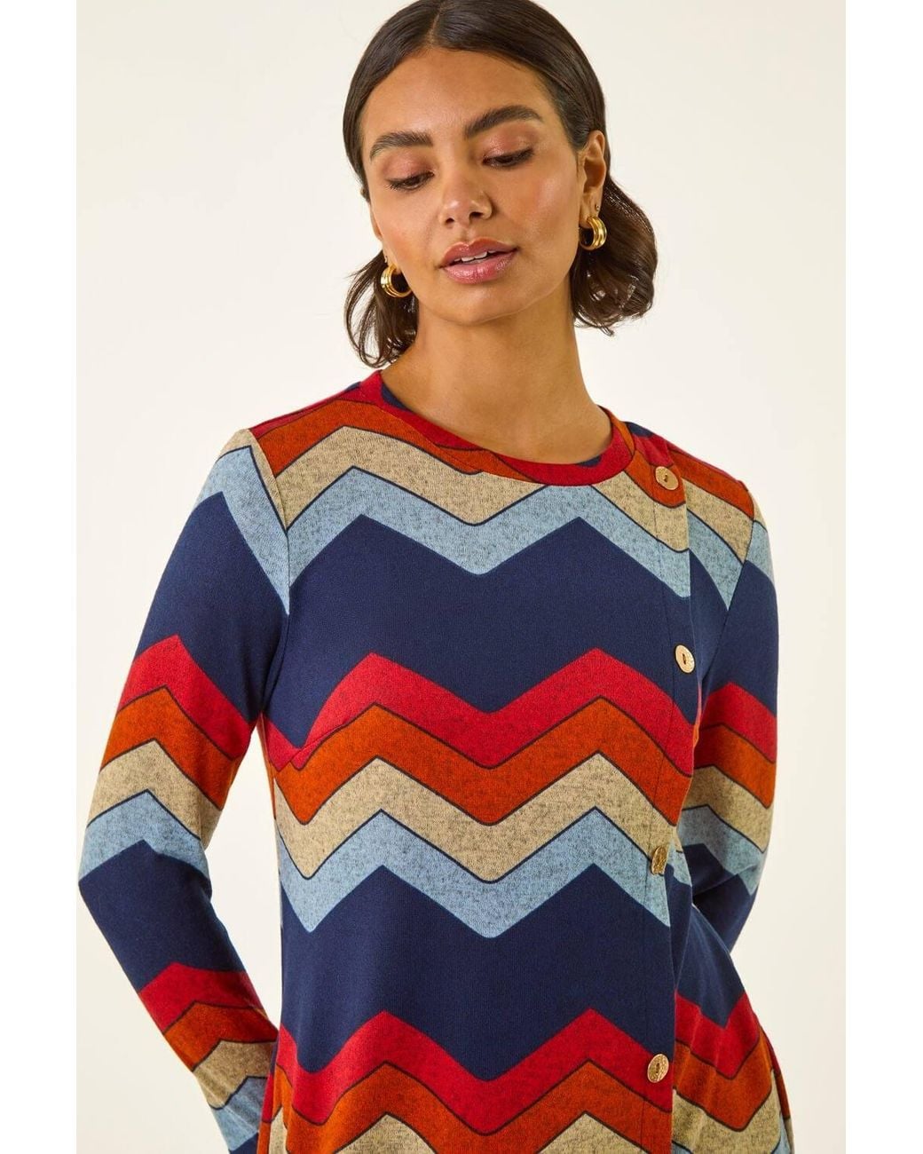 Roman Blue Zig Zag Side Button Dress